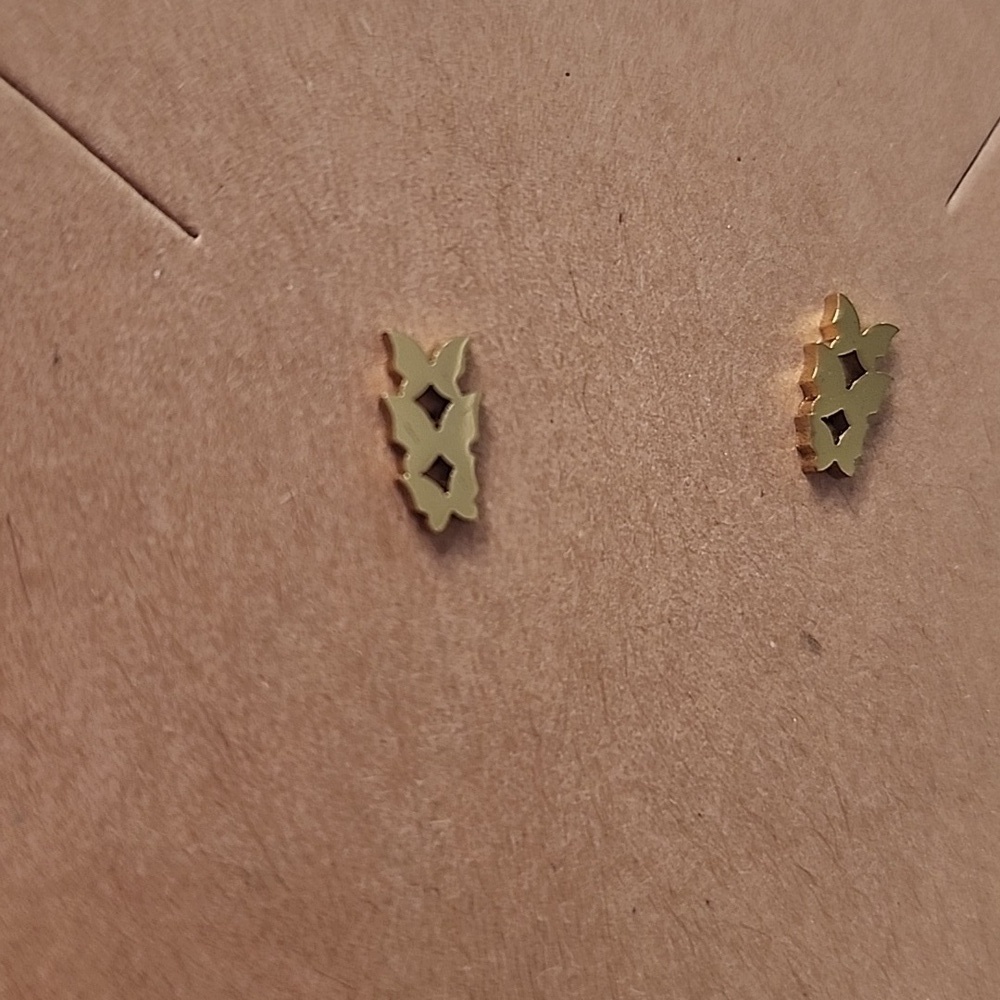 Gold NWOT Geometric Stainless Steel Stud Butterfly6 Earrings - Picture 3 of 6